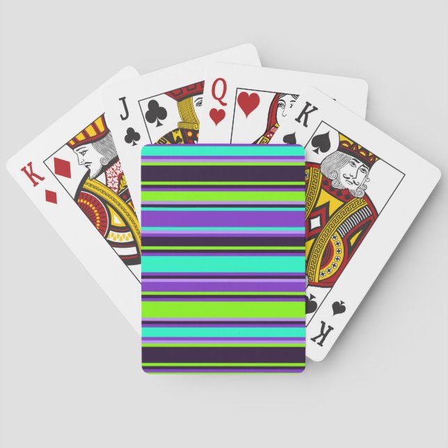 Bold Purple, Aqua & Chartreuse Striped Poker Cards (Back)