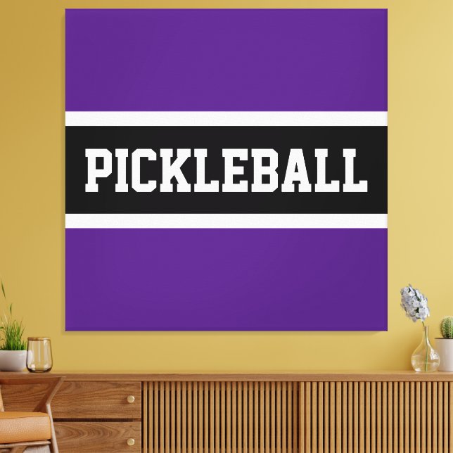 Bold Purple Black Sports Letters PICKLEBALL Text Canvas Print (Insitu(LivingRoom))
