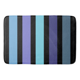 Bold Purple Blue Aqua Black Colorful Stripes Bath Mat