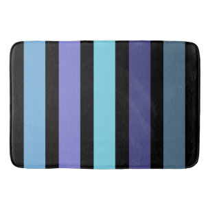 Bold Purple Blue Aqua Black Colorful Stripes Bath Mat