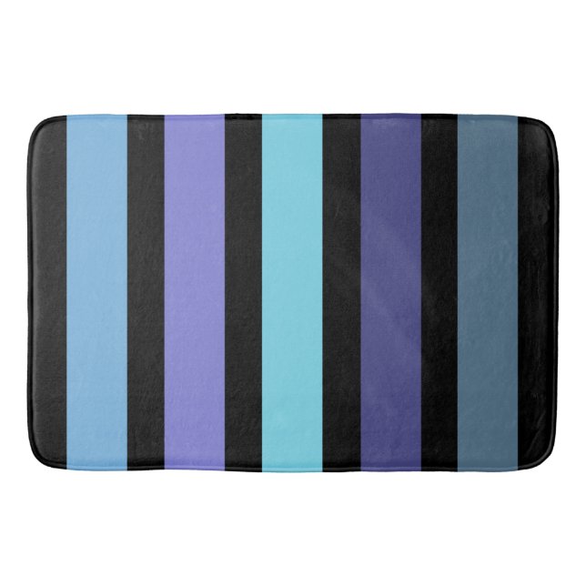 Bold Purple Blue Aqua Black Colorful Stripes Bath Mat (Front)