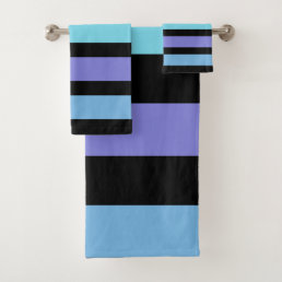 Bold Purple Blue Aqua Black Horizontal Stripe Bath Towel Set