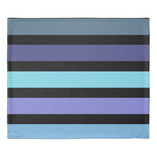 Bold Purple Blue Aqua Black Horizontal Stripe Duvet Cover