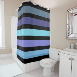 Bold Purple Blue Aqua Black Horizontal Stripe Shower Curtain