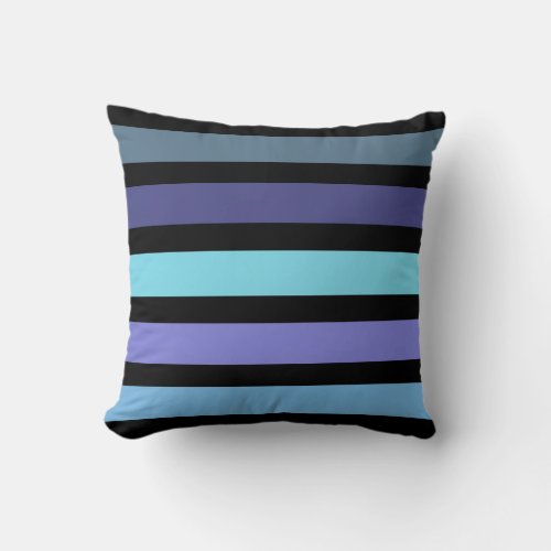 Bold Purple Blue Aqua Black Horizontal Stripe Throw Pillow