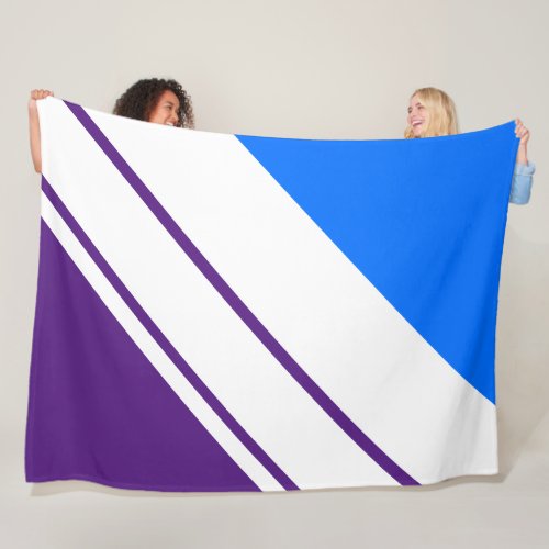 Bold Purple Bright Blue White Slant Racing Stripes Fleece Blanket