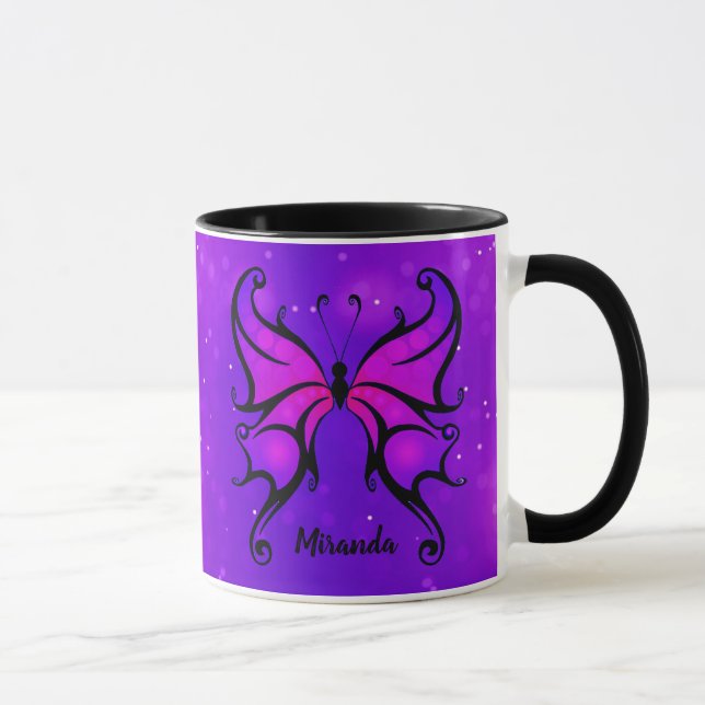 Bold Purple Butterfly Personalize Name Gift Coffee Mug (Right)
