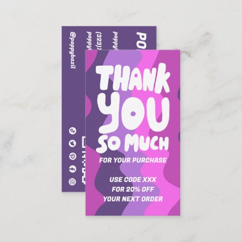 Bold Purple Curves Order Thank You Social QR Code  Business Card