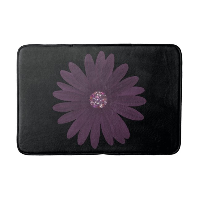 Bold purple daisy with glitter center bath mat (Front)