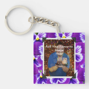 Bold Purple Fairy Pansies, Photo Frame Keychain