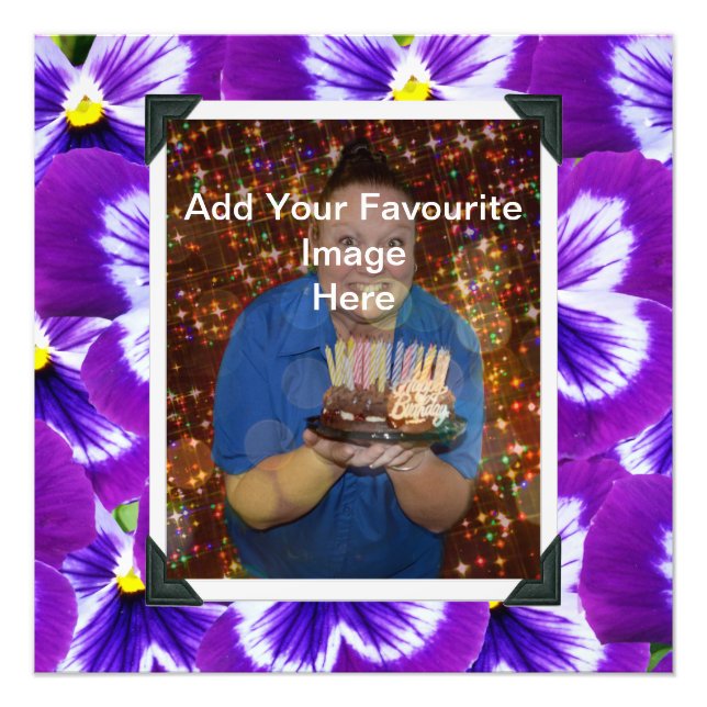 Bold Purple Fairy Pansies, Photo Frame Plaque Print (Front)