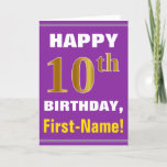 [ Thumbnail: Bold, Purple, Faux Gold 10th Birthday W/ Name Card ]