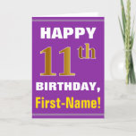 [ Thumbnail: Bold, Purple, Faux Gold 11th Birthday W/ Name Card ]