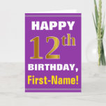 [ Thumbnail: Bold, Purple, Faux Gold 12th Birthday W/ Name Card ]