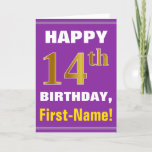 [ Thumbnail: Bold, Purple, Faux Gold 14th Birthday W/ Name Card ]