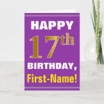 [ Thumbnail: Bold, Purple, Faux Gold 17th Birthday W/ Name Card ]