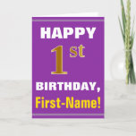 [ Thumbnail: Bold, Purple, Faux Gold 1st Birthday W/ Name Card ]