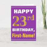 [ Thumbnail: Bold, Purple, Faux Gold 23rd Birthday W/ Name Card ]