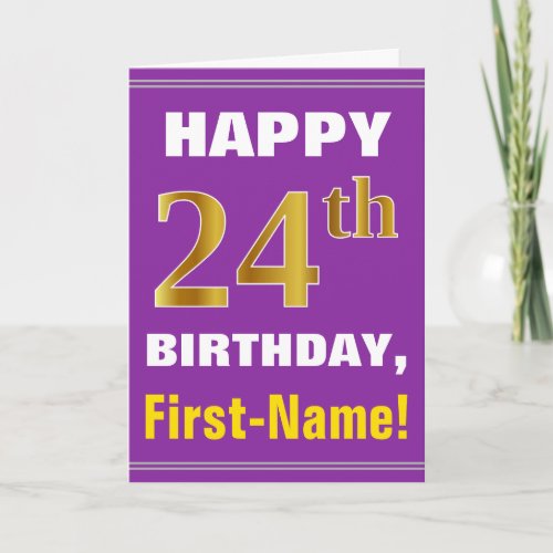 Bold, Purple, Faux Gold 24th Birthday w/ Name Card