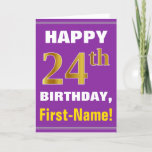 [ Thumbnail: Bold, Purple, Faux Gold 24th Birthday W/ Name Card ]