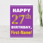 [ Thumbnail: Bold, Purple, Faux Gold 27th Birthday W/ Name Card ]