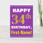 [ Thumbnail: Bold, Purple, Faux Gold 34th Birthday W/ Name Card ]