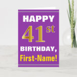 [ Thumbnail: Bold, Purple, Faux Gold 41st Birthday W/ Name Card ]