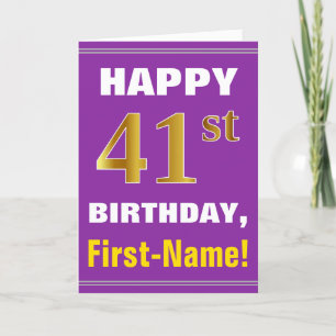 Bold, Purple, Faux Gold 41st Birthday w/ Name Card