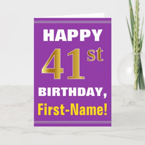 Bold Purple Faux Gold 41st Birthday w Name Card