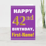 [ Thumbnail: Bold, Purple, Faux Gold 42nd Birthday W/ Name Card ]