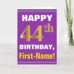 [ Thumbnail: Bold, Purple, Faux Gold 44th Birthday W/ Name Card ]