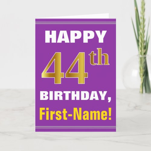 Bold Purple Faux Gold 44th Birthday w Name Card