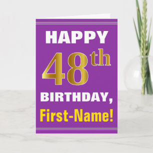 Bold, Purple, Faux Gold 48th Birthday w/ Name Card