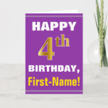 [ Thumbnail: Bold, Purple, Faux Gold 4th Birthday W/ Name Card ]