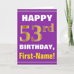 Bold, Purple, Faux Gold 53rd Birthday w/ Name Card
