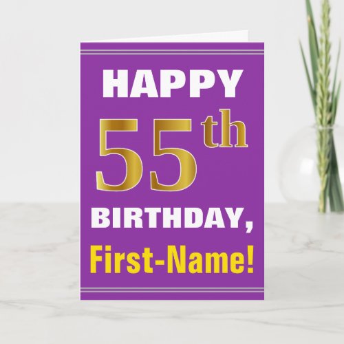 Bold, Purple, Faux Gold 55th Birthday w/ Name Card