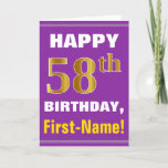 [ Thumbnail: Bold, Purple, Faux Gold 58th Birthday W/ Name Card ]