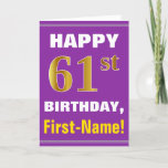 [ Thumbnail: Bold, Purple, Faux Gold 61st Birthday W/ Name Card ]