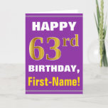 [ Thumbnail: Bold, Purple, Faux Gold 63rd Birthday W/ Name Card ]