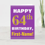 [ Thumbnail: Bold, Purple, Faux Gold 64th Birthday W/ Name Card ]