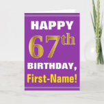 [ Thumbnail: Bold, Purple, Faux Gold 67th Birthday W/ Name Card ]
