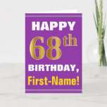 [ Thumbnail: Bold, Purple, Faux Gold 68th Birthday W/ Name Card ]