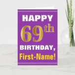 [ Thumbnail: Bold, Purple, Faux Gold 69th Birthday W/ Name Card ]