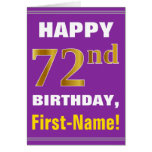 [ Thumbnail: Bold, Purple, Faux Gold 72nd Birthday W/ Name Card ]