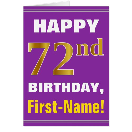 Bold Purple Faux Gold 72nd Birthday w Name Card
