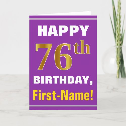 Bold Purple Faux Gold 76th Birthday w Name Card