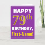 [ Thumbnail: Bold, Purple, Faux Gold 79th Birthday W/ Name Card ]