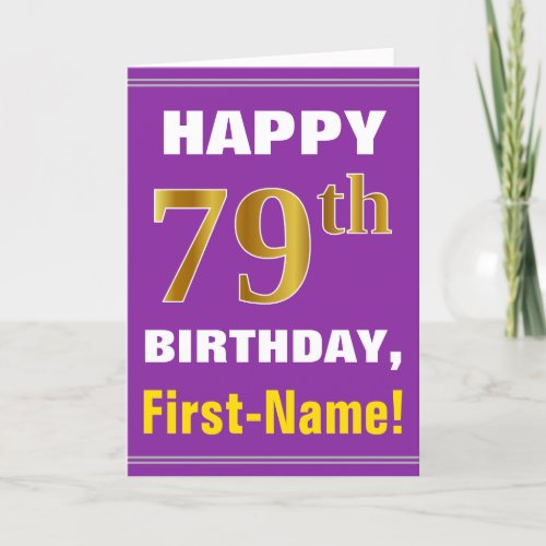 Bold Purple Faux Gold 79th Birthday w Name Card