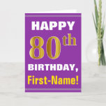 [ Thumbnail: Bold, Purple, Faux Gold 80th Birthday W/ Name Card ]