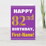 [ Thumbnail: Bold, Purple, Faux Gold 82nd Birthday W/ Name Card ]
